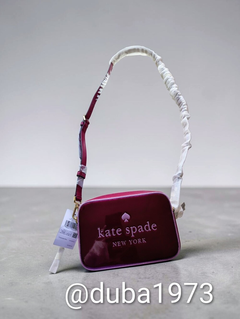 kate spade Oh Snap Dk Raspberry Patent Mixed X-body w Pink Logo Mini Cam Bag NWT
